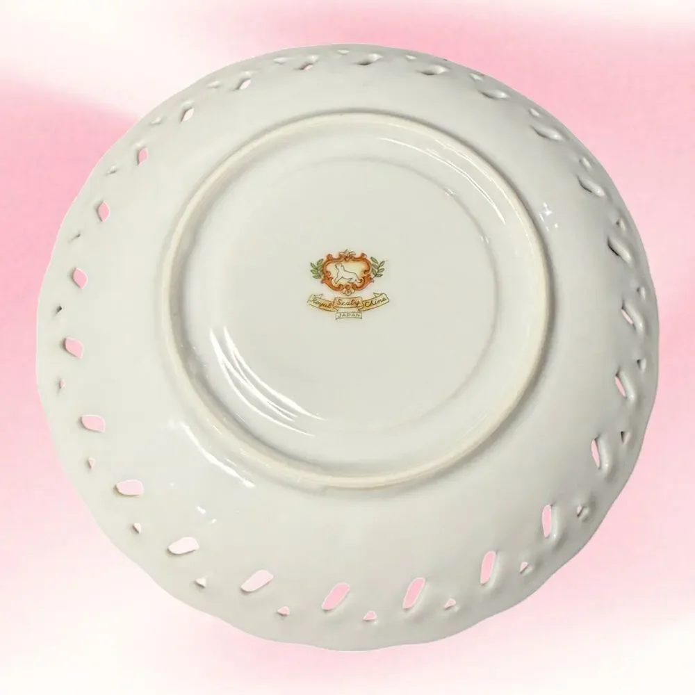 Vintage Royal Sealy China Japan Iridescent Reticulated Rose Saucer 5.75